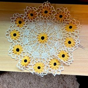Hand made sunflower doily size is 12.5” across
